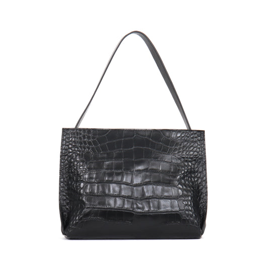 ZIP SHOULDER BAG BLACK EMBOSSED GATOR