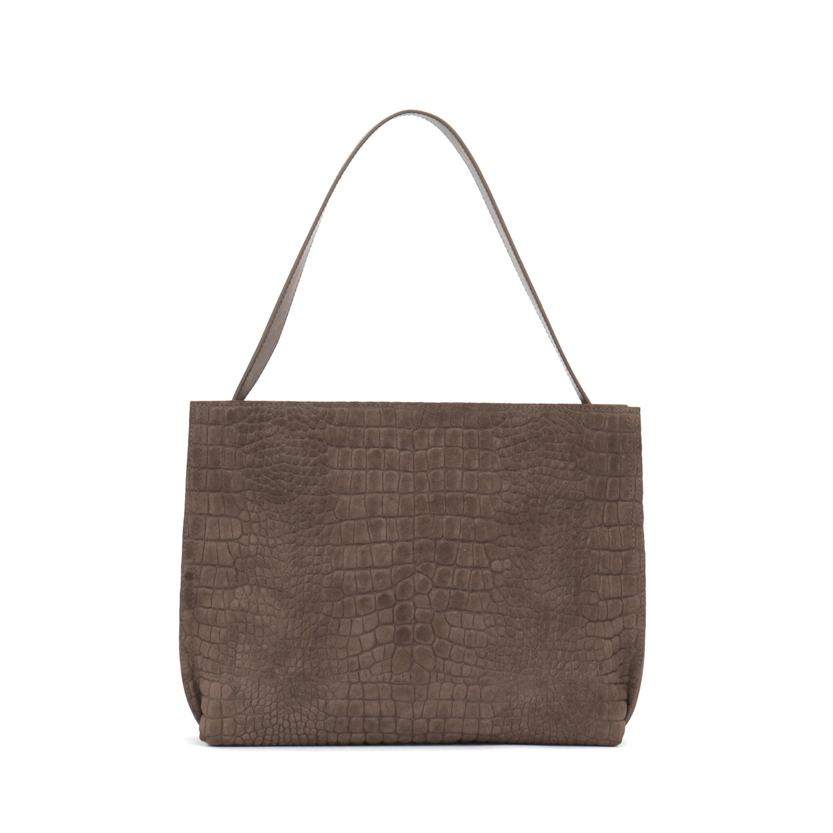 ZIP SHOULDER BAG DARK TAUPE SUEDED CROCO
