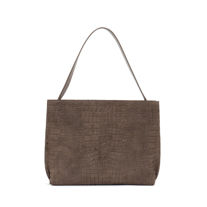 ZIP SHOULDER BAG DARK TAUPE SUEDED CROCO