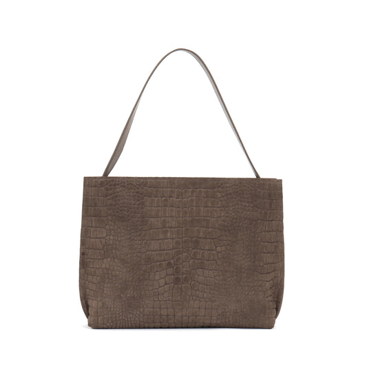 ZIP SHOULDER BAG DARK TAUPE SUEDED CROCO