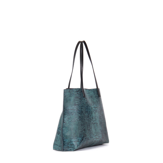 CLASSIC SHOPPER INDIGO EMBOSSED LIZARD