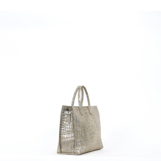 DAY BAG PLATINUM STONE EMBOSSED CROC