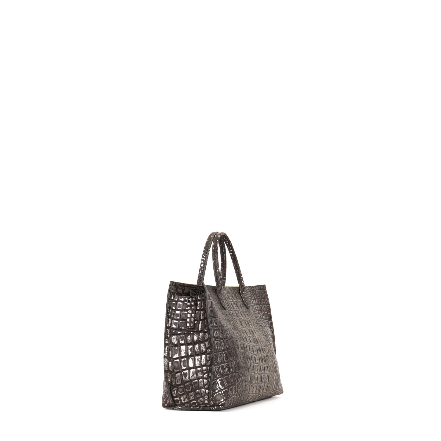 DAYBAG SMOKED SILVER TIPPED EMBOSSED CROC