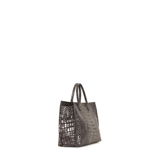 DAYBAG SMOKED SILVER TIPPED EMBOSSED CROC