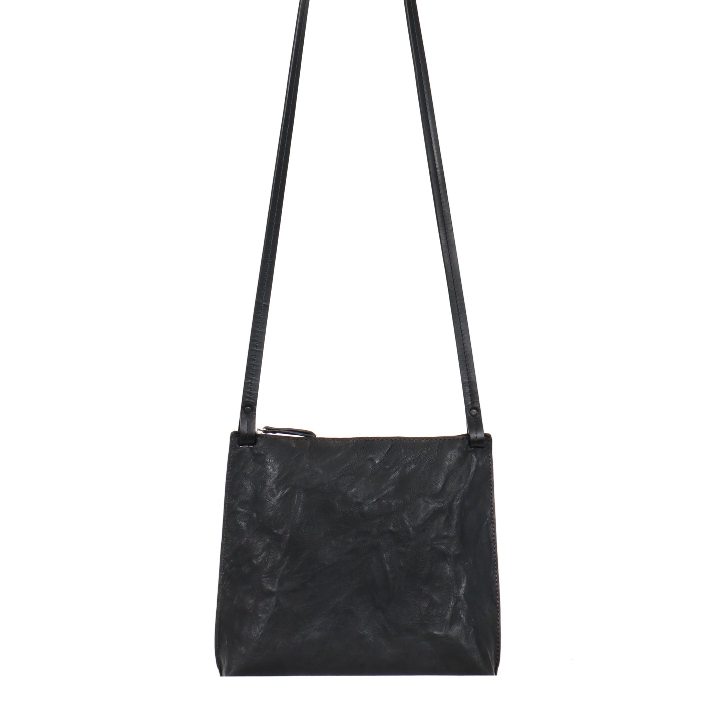 LARGE STRAPPY POUCH BLACK RUMPLED SHEEPSKIN