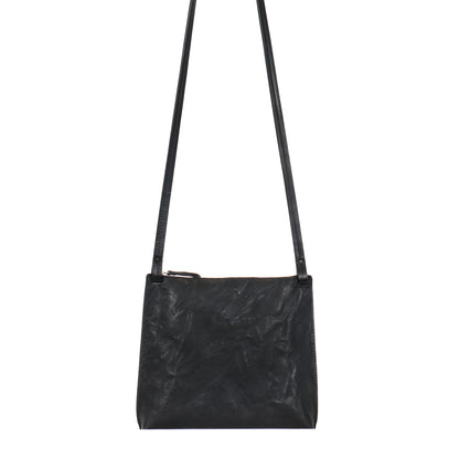 LARGE STRAPPY POUCH BLACK RUMPLED SHEEPSKIN
