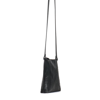 LARGE STRAPPY POUCH BLACK RUMPLED SHEEPSKIN