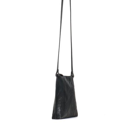 LARGE STRAPPY POUCH BLACK RUMPLED SHEEPSKIN