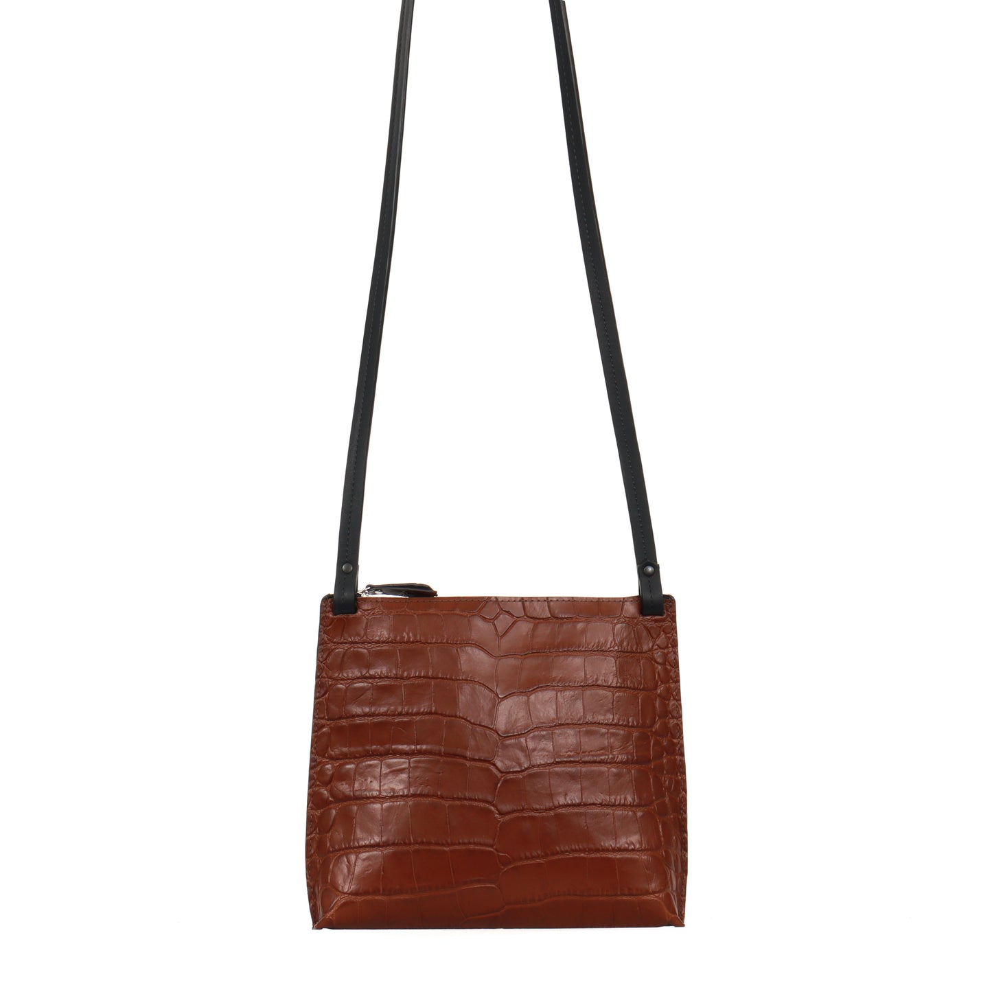 LARGE STRAPPY POUCH HICKORY EMBOSSED GATOR