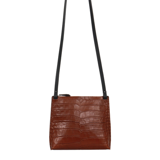 LARGE STRAPPY POUCH HICKORY EMBOSSED GATOR