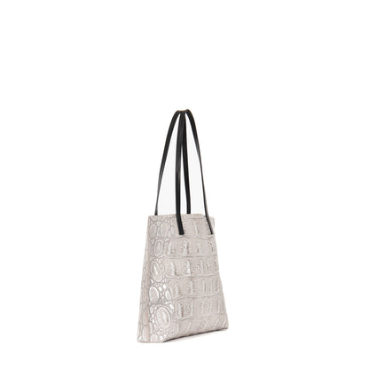 MEZZO SHOPPER SILVER TIPPED EMBOSSED MONSTER CROC