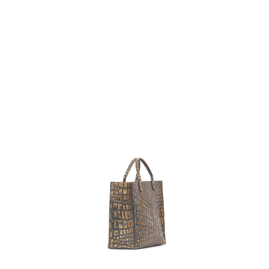 MICRO HARBOR TOTE MOSSY BRONZE EMBOSSED CROC