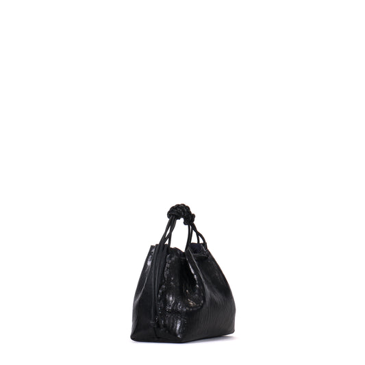 MINI DRAWSTRING BAG BLACK MAKO CALF