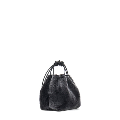 MINI DRAWSTRING BAG BLACK SNOW TOPPED SHEARLING