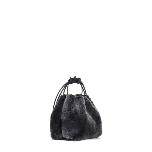 MINI DRAWSTRING BAG BLACK SNOW TOPPED SHEARLING