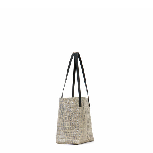 MINI ESSENTIAL TOTE PLATINUM STONE EMBOSSED CROC