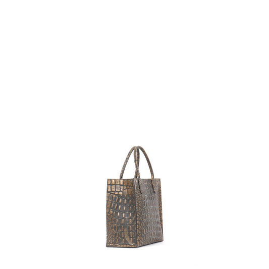 MINI HARBOR TOTE MOSSY BRONZE EMBOSSED CROC