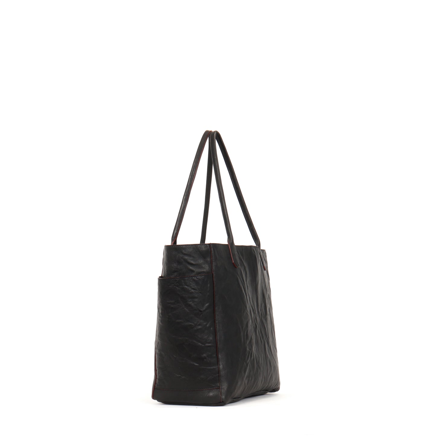 SLOUCHY POCKET TOTE BLACK RUMPLED SHEEPSKIN
