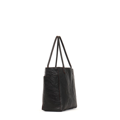 SLOUCHY POCKET TOTE BLACK RUMPLED SHEEPSKIN