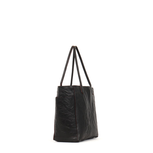 SLOUCHY POCKET TOTE BLACK RUMPLED SHEEPSKIN