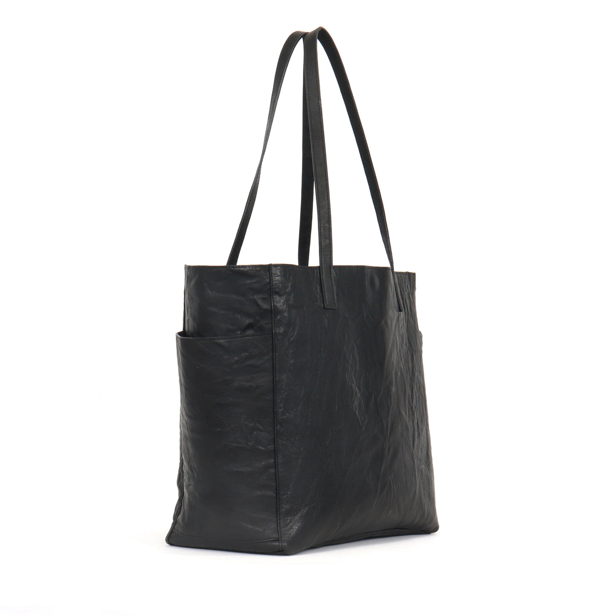 SLOUCHY POCKET TOTE BLACK RUMPLED SHEEPSKIN