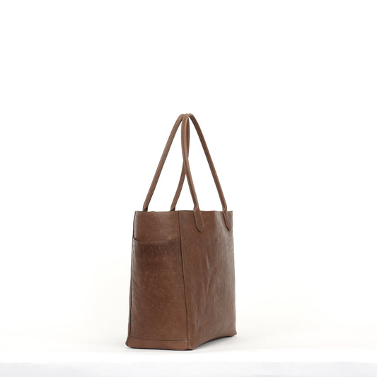 SLOUCHY POCKET TOTE BROWN EMBOSSED OSTRICH