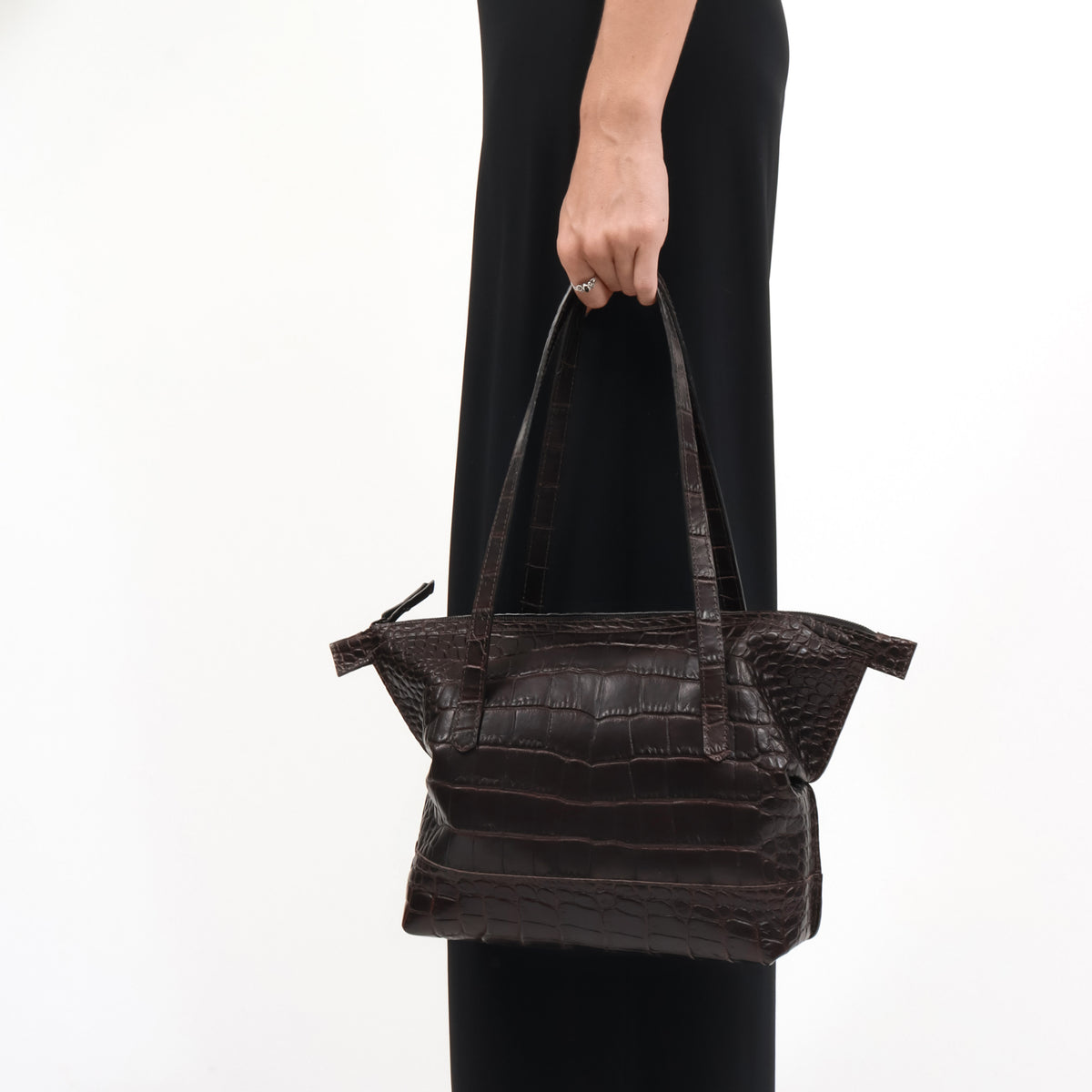 SMALL BELLO BAG ESPRESSO EMBOSSED GATOR