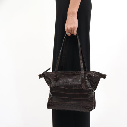 SMALL BELLO BAG ESPRESSO EMBOSSED GATOR