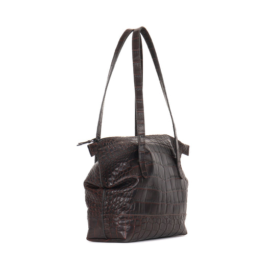 SMALL BELLO BAG ESPRESSO EMBOSSED GATOR