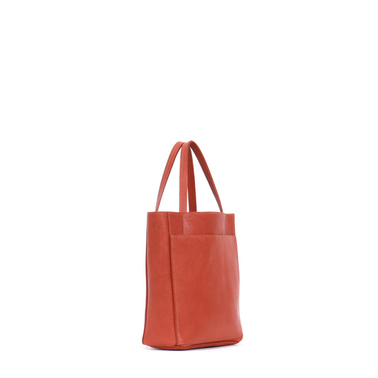 SMALL FRONT POCKET TOTE TERRACOTTA ITALIAN LAMB