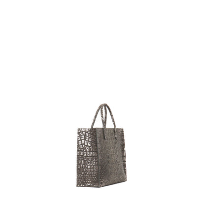 SMALL HARBOR TOTE SMOKED SILVER TIPPED EMBOSSED CROC