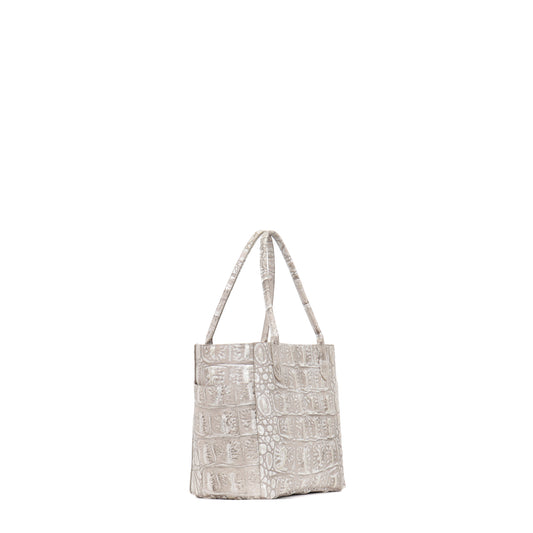 SMALL POCKET TOTE SILVER TIPPED EMBOSSED MONTER CROC