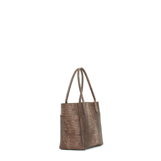 SMALL POCKET TOTE BROWN EMBOSSED LIZARD