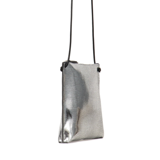 STRAPPY POUCH PLATINUM EMBOSSED LIZARD