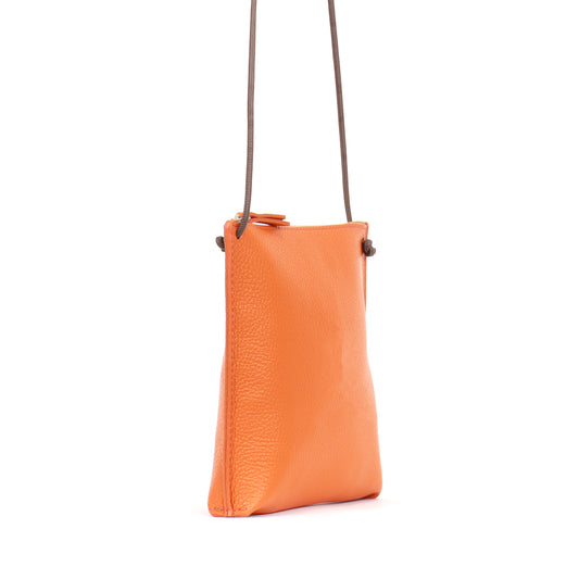 STRAPPY POUCH TANGERINE PEBBLED CALF