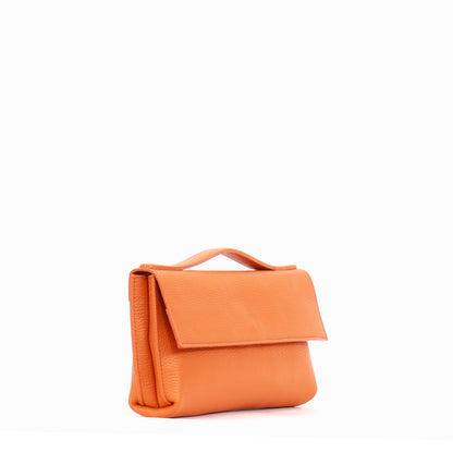 TOP HANDLE CLUTCH TANGERINE PEBBLED CALF