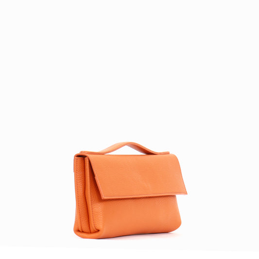 TOP HANDLE CLUTCH TANGERINE PEBBLED CALF