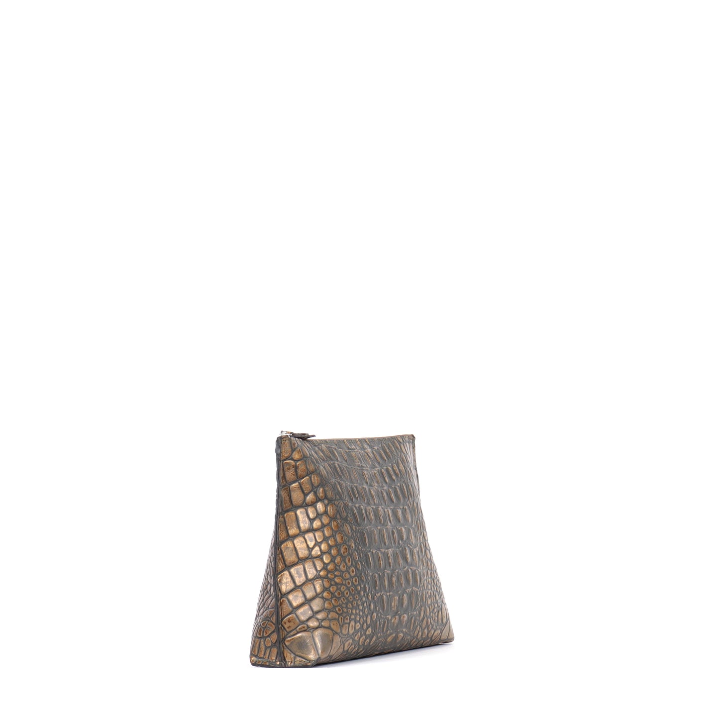 TRAVEL POUCH MOSSY BRONZE EMBOSSED CROC