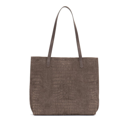 VERTICAL ZIP TOTE DARK TAUPE SUEDED CROCO