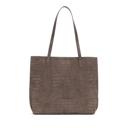VERTICAL ZIP TOTE DARK TAUPE SUEDED CROCO