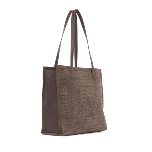 VERTICAL ZIP TOTE DARK TAUPE SUEDED CROCO