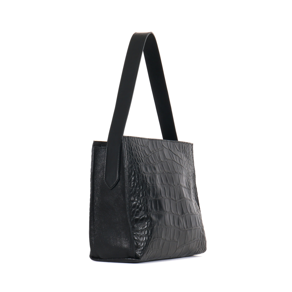 ZIP SHOULDER BAG BLACK EMBOSSED GATOR