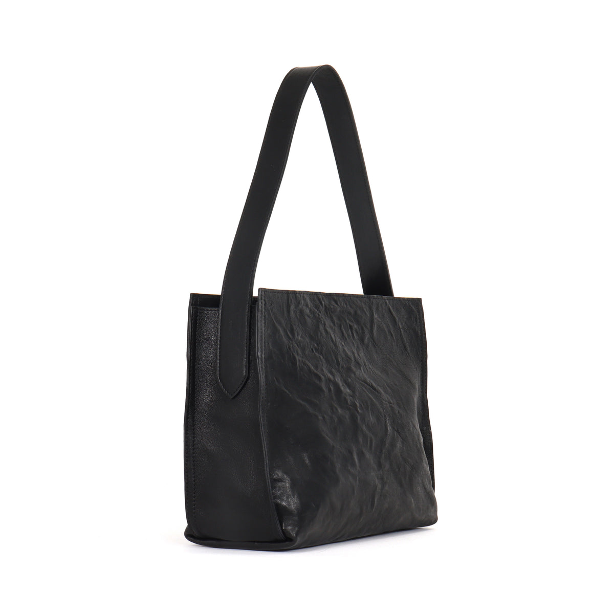 ZIP SHOULDER BAG BLACK RUMPLED SHEEPSKIN