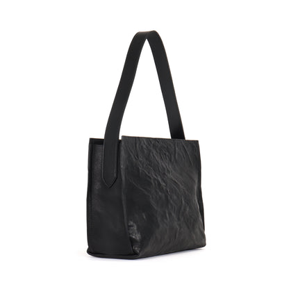 ZIP SHOULDER BAG BLACK RUMPLED SHEEPSKIN