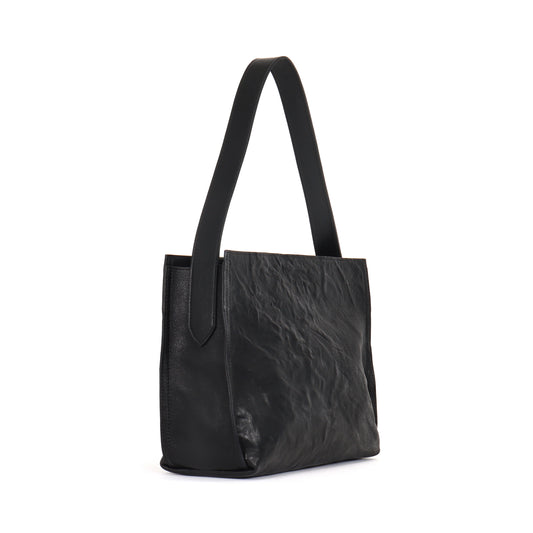 ZIP SHOULDER BAG BLACK RUMPLED SHEEPSKIN