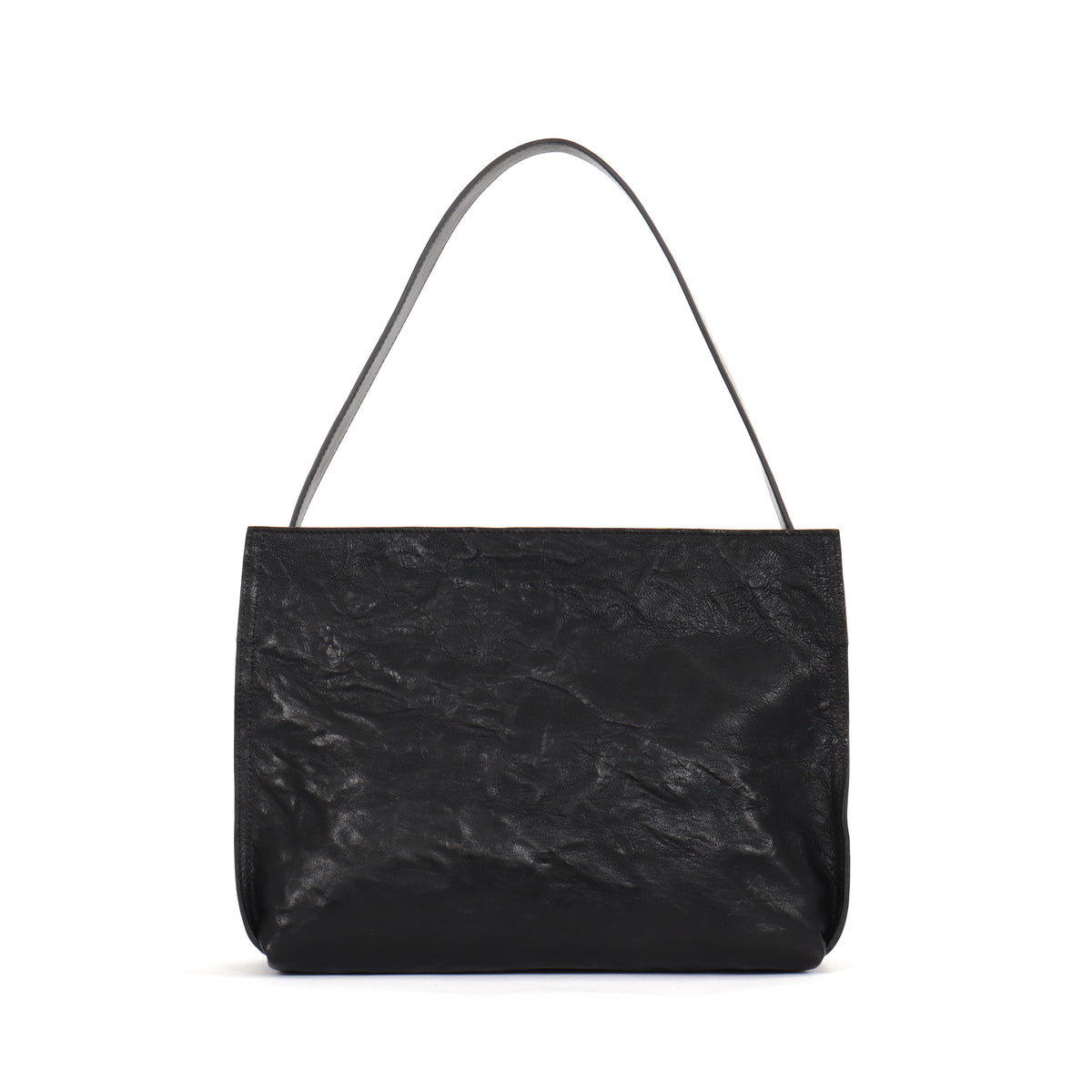 ZIP SHOULDER BAG BLACK RUMPLED SHEEPSKIN