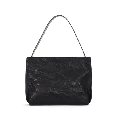 ZIP SHOULDER BAG BLACK RUMPLED SHEEPSKIN