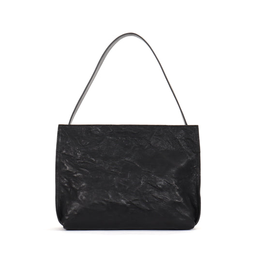 ZIP SHOULDER BAG BLACK RUMPLED SHEEPSKIN