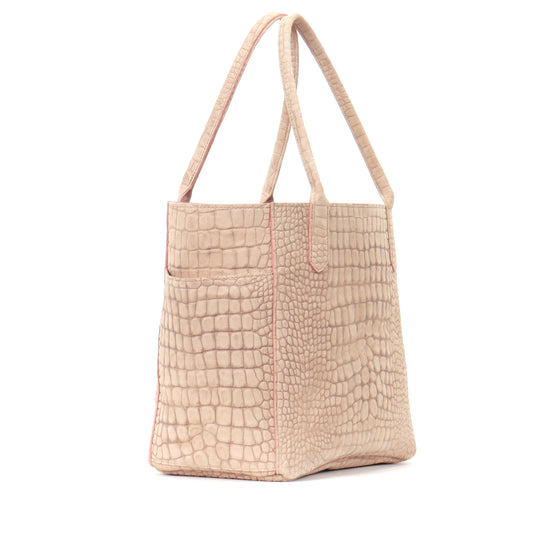 SMALL POCKET TOTE BUFF SUEDED CROCO