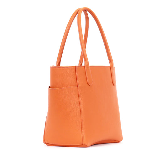 SMALL POCKET TOTE TANGERINE PEBBLED CALF